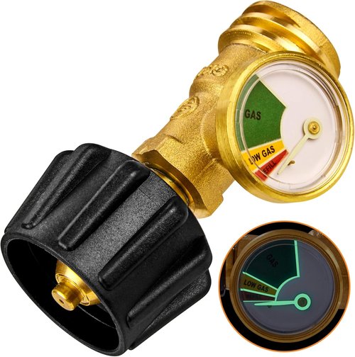 Flame King Propane Tank Gauge - Color-Coded Leak Detector & Pressure Meter | Universal Fit for BBQ, RV, Heater