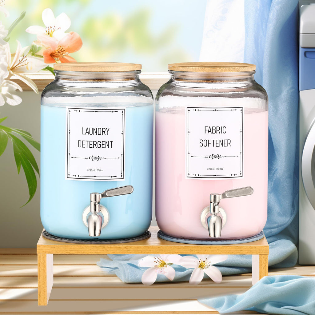 Laundry Detergent Dispenser. 0.9 Gallon Glass Laundry Soap Liquid Laundry Detergent Dispense. Fabric Softener Dispenser With Stand and Bamboo Lid. Laundry Room Organization and Storage