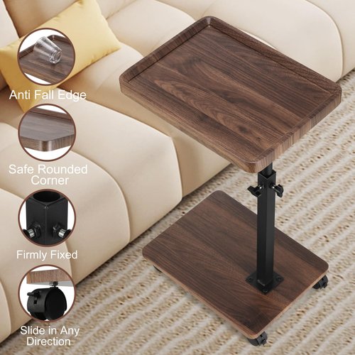 Dozesheep C Shaped End Table for Couch, Adjustable Height C Shaped Side Table with Wheels,TV Trays Table for Sofa, Bedroom,Living Room Small Spaces Couch Table