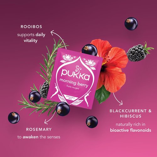 Pukka Morning Berry Organic Herbal Tea Bags, Caffeine Free Natural Energy, 80 Total Tea Bags (20ct - Pack of 4)