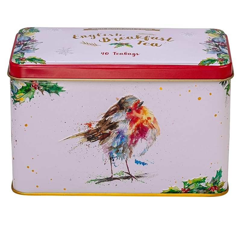 Christmas Robin Tea Tin with 40 English Breakfast Tea Bags