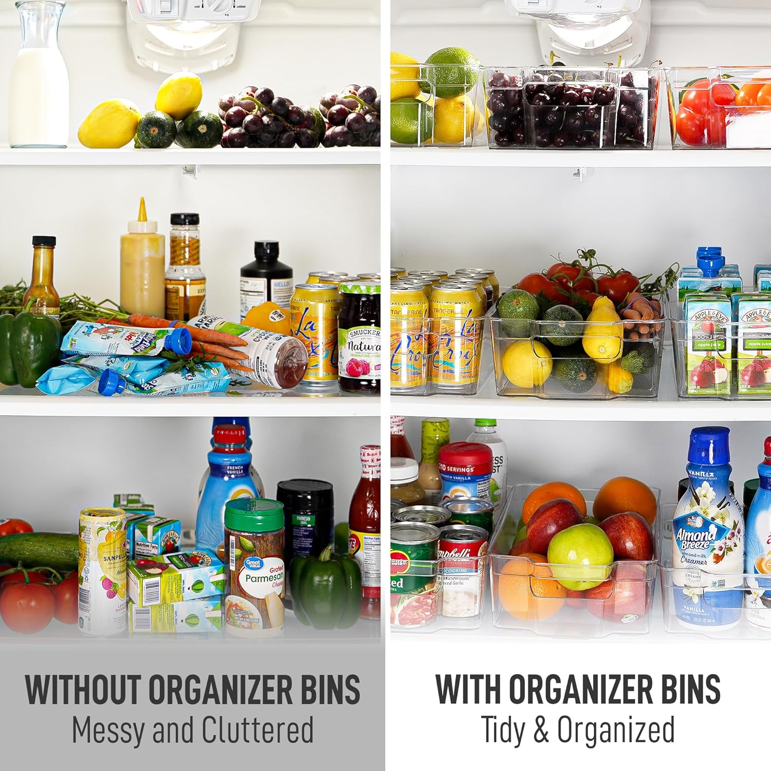 Zulay Kitchen Clear Refrigerator Organizer Bins - 4 Pack Large, BPA-Free, Durable & Shatterproof