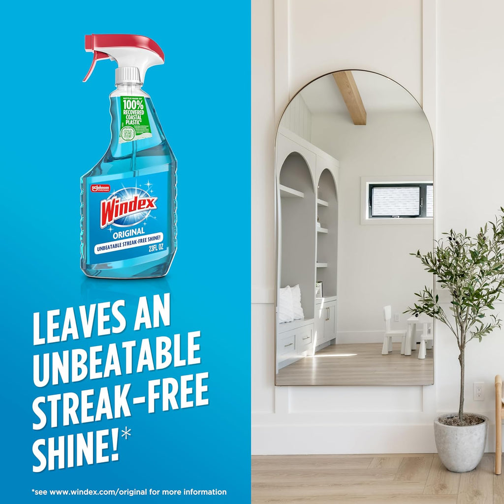 Windex Glass Cleaner Spray - Eco-Friendly 100% Recycled Plastic - Original Blue Scent | 23 Fl Oz (Pack of 6)