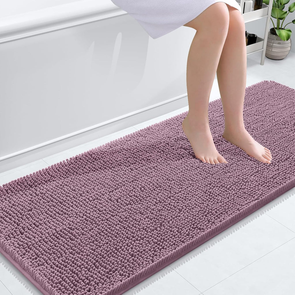 OLANLY Bathroom Runner Rugs - Soft Absorbent Chenille with Rubber Backing | Quick Dry, 59x24 Deep Plum