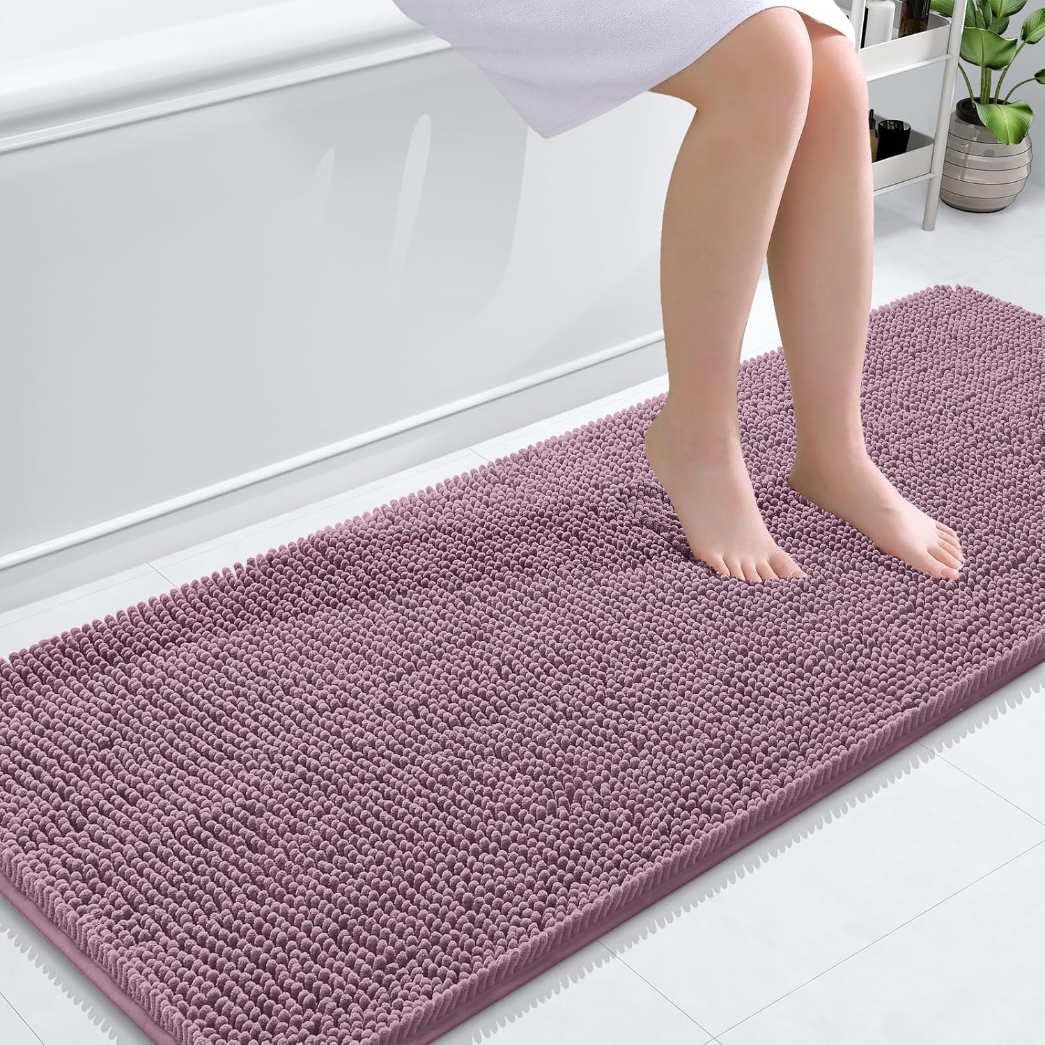 OLANLY Bathroom Runner Rugs - Soft Absorbent Chenille with Rubber Backing | Quick Dry, 59x24 Deep Plum