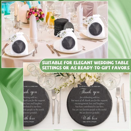 50 Packs Wedding Favors for Guests Slate Coasters Bulk Wedding Party Guest Gifts Black Stone Coaster with Thank You Tags and Organza Bags Newlyweds Bridal Shower Party Supplies Guests Souvenirs