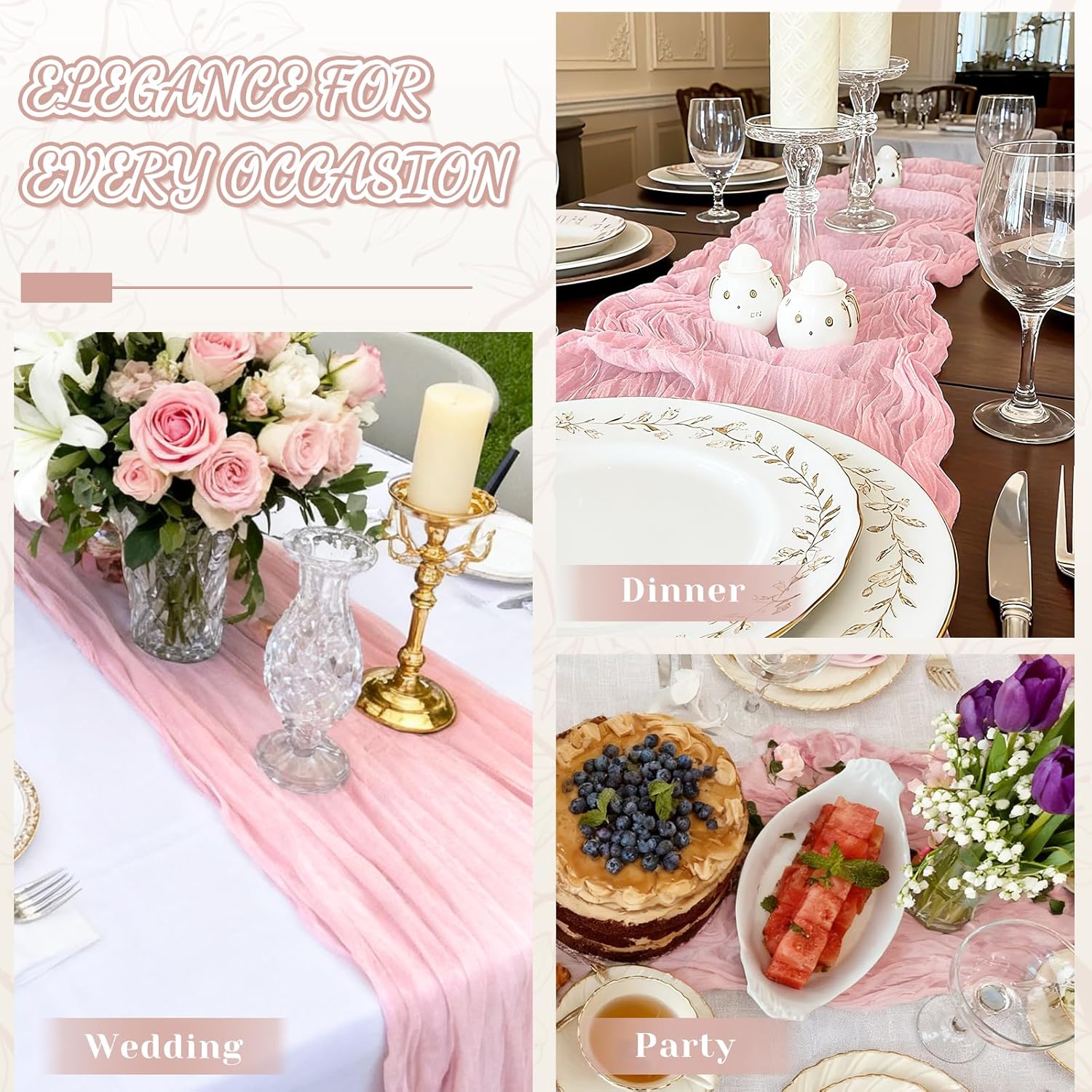 Skiennix Pink Cheesecloth Table Runner - 10Ft Boho Gauze Design for Weddings & Events | 120 Inches Long