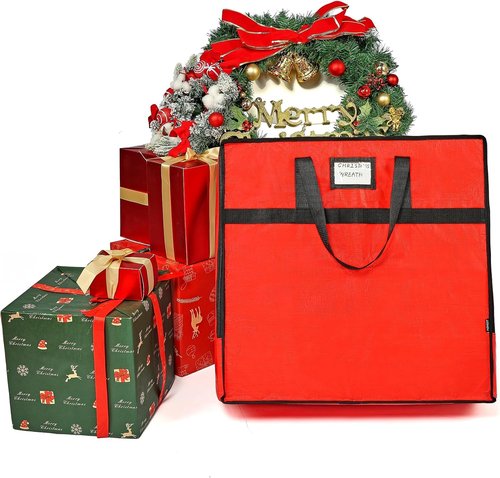 HOMEST Wreath Storage Container - Durable Zipper Bag with Extra Straps & Pest Protection | 24" Premium Organizer