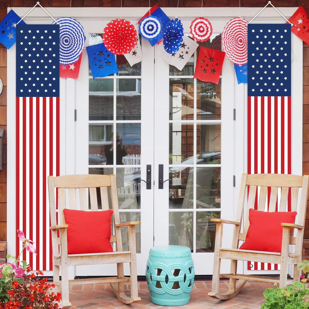 4th of July Decorations - Patriotic American Flag Banners & Porch Sign | Red, White & Blue (2 Pcs)