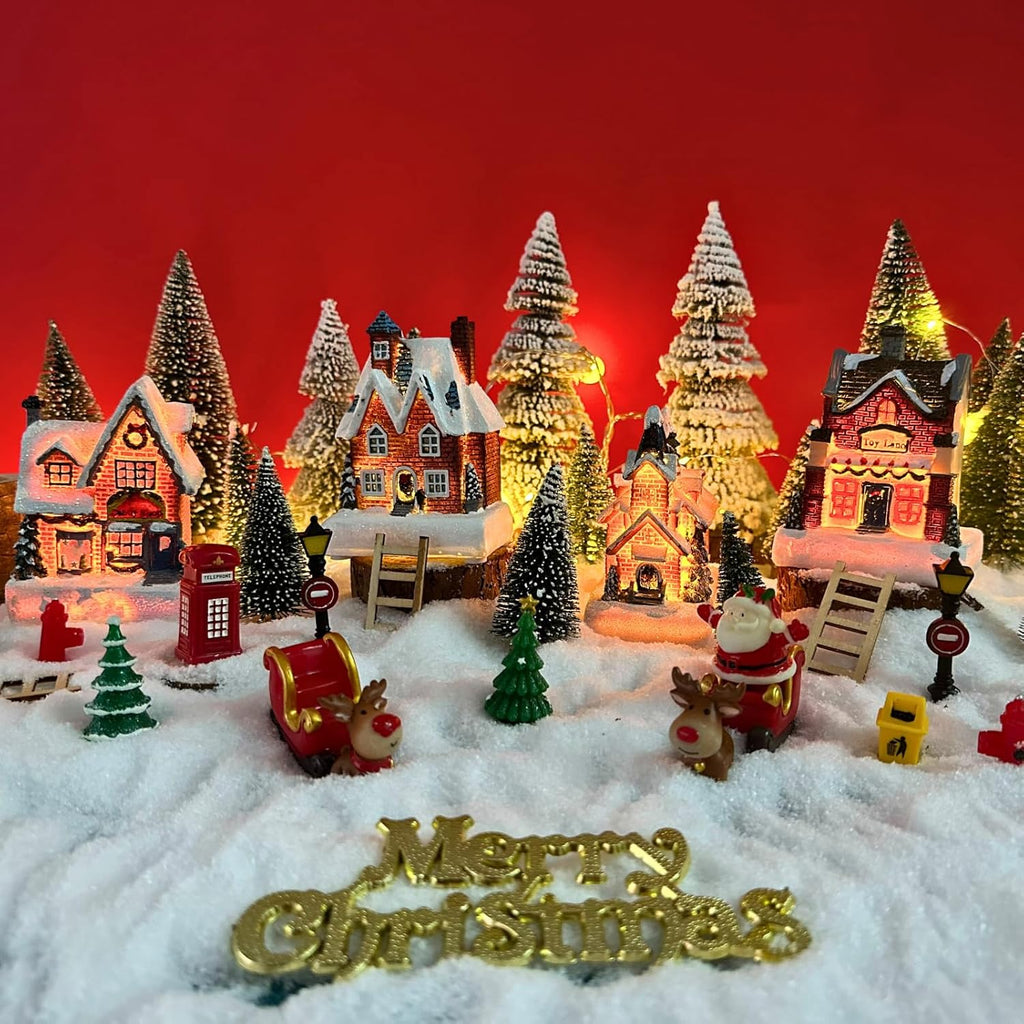 Regine Switzerland Christmas Village Set - LED Light-Up Resin Houses | Festive Indoor Decor Collection