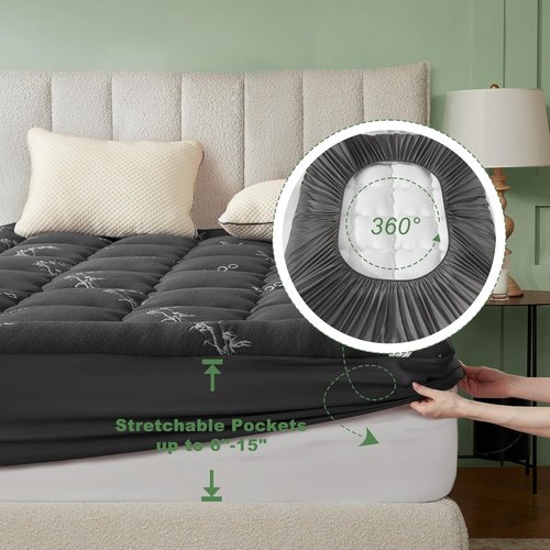 BEDLORE Full Size Mattress Topper - Bamboo Viscose Pillow Top for Back Pain Relief | Dark Gray, Fits 6"-15" Mattresses