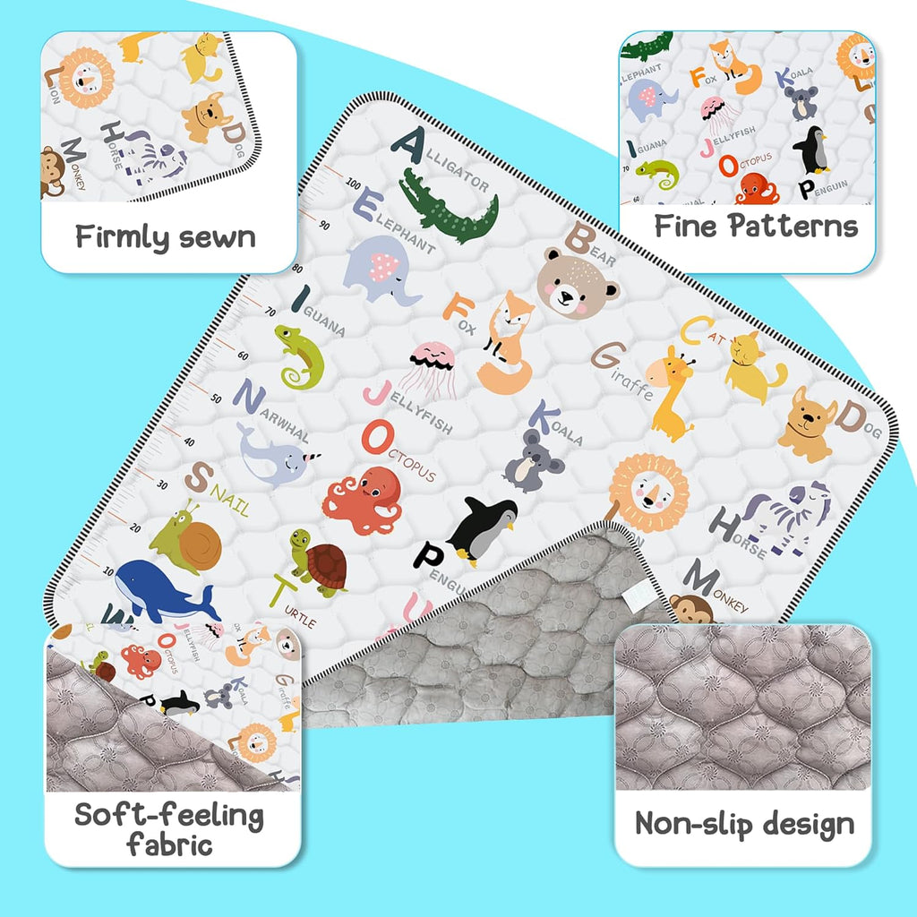 Skiennix Baby Play Mat - Thick Soft Non-Slip Crawling Mat | 50" x 50" Machine Washable, Animal Alphabet-A