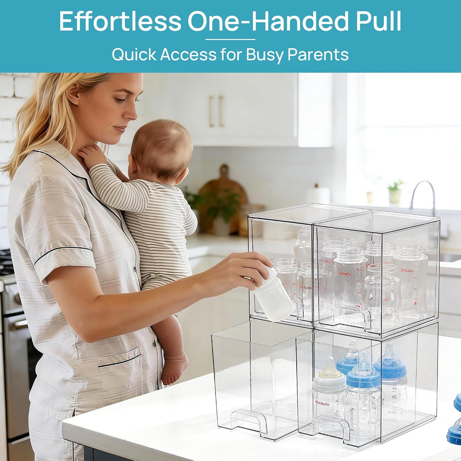Vtopmart Clear Stackable Storage Drawers - 7.6" Plastic Organizers for Skincare & Cosmetics | 4-Pack