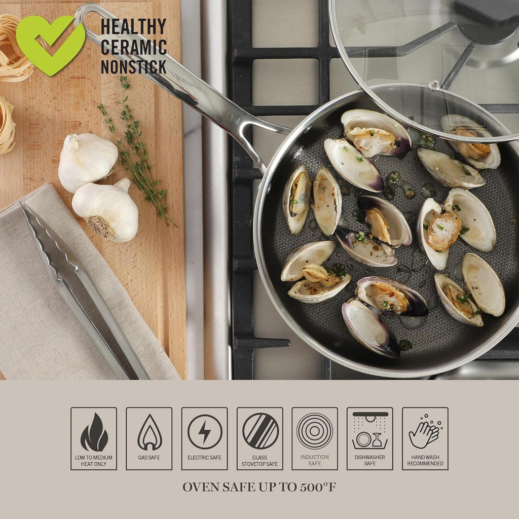 Martha Stewart Nonstick 10-Piece TriPly Stainless Steel Cookware Set - Non-Toxic & Dishwasher Safe