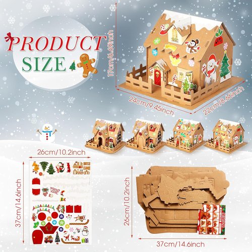 Hiboom 16-Piece Christmas Craft Kit - 3D Gingerbread House Set for Festive Holiday Fun