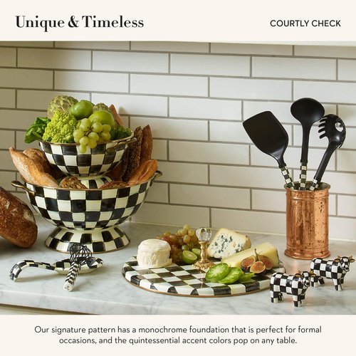 MACKENZIE-CHILDS Cheese Course, Cute Cheese Board and Serving Board for Charcuterie, Black-and-White Courtly Check