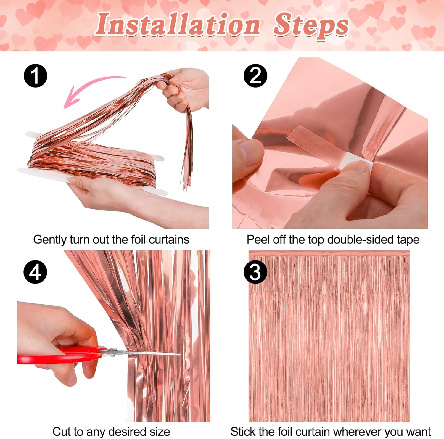 ZATAYE Rose Gold Fringe Curtains - 3.28 FT x 7.05 FT Metallic Photo Backdrop | Party & Wedding Decor