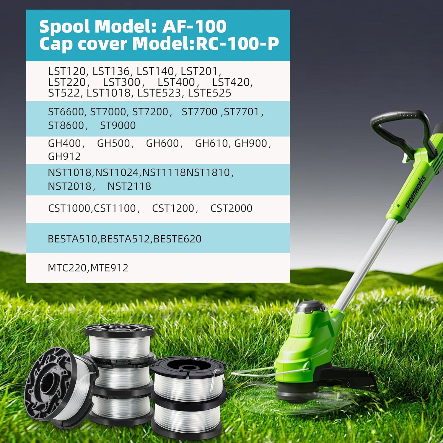 Black and Decker String Trimmer Line - AF-100 Replacement Spool, 30ft 0.065" | 6 Spools, Caps & Springs