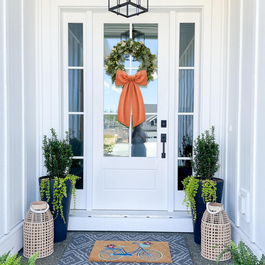 Skiennix Orange Wreath Sash - 2 Pcs Linen Ribbon Bow for Fall Yard & Porch Decor