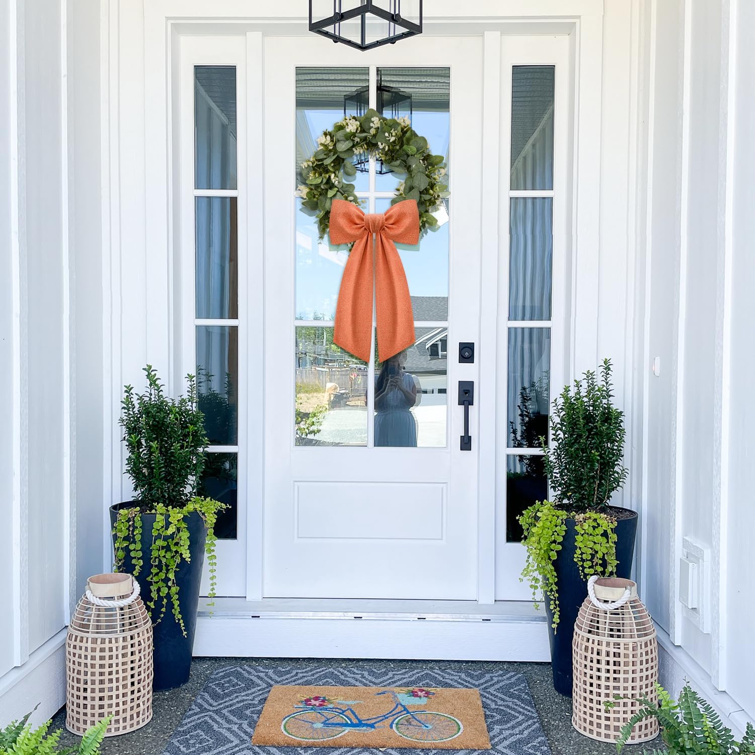 Skiennix Orange Wreath Sash - 2 Pcs Linen Ribbon Bow for Fall Yard & Porch Decor