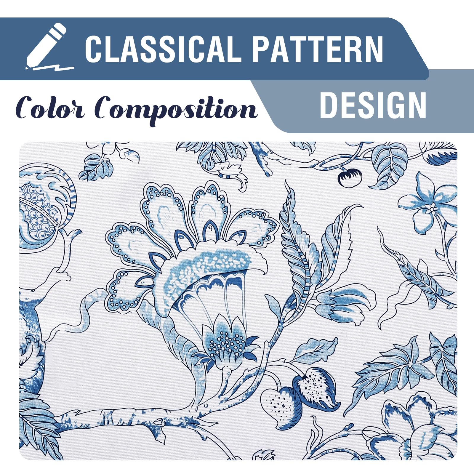 H.VERSAILTEX Blackout Curtains 84 Inch Length 2 Panels Set Floral Print Curtain Drapes for Living Room Thermal Insulated Grommet Window Curtains for Bedroom - Traditional Floral in Storm Blue