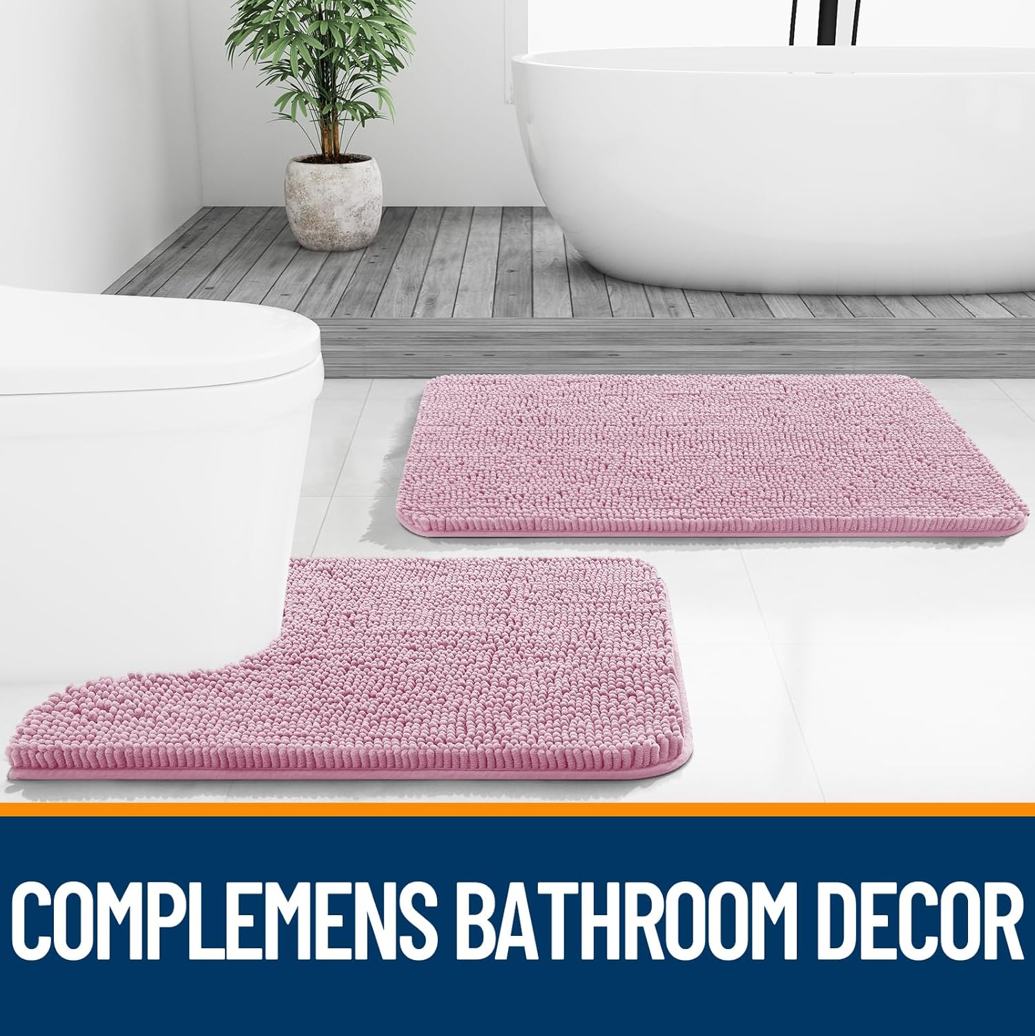 OLANLY Large Bathroom Rugs - Extra Soft Chenille Bath Mats with Rubber Backing | Quick Dry, Machine Washable, Dusty Rose 44x32