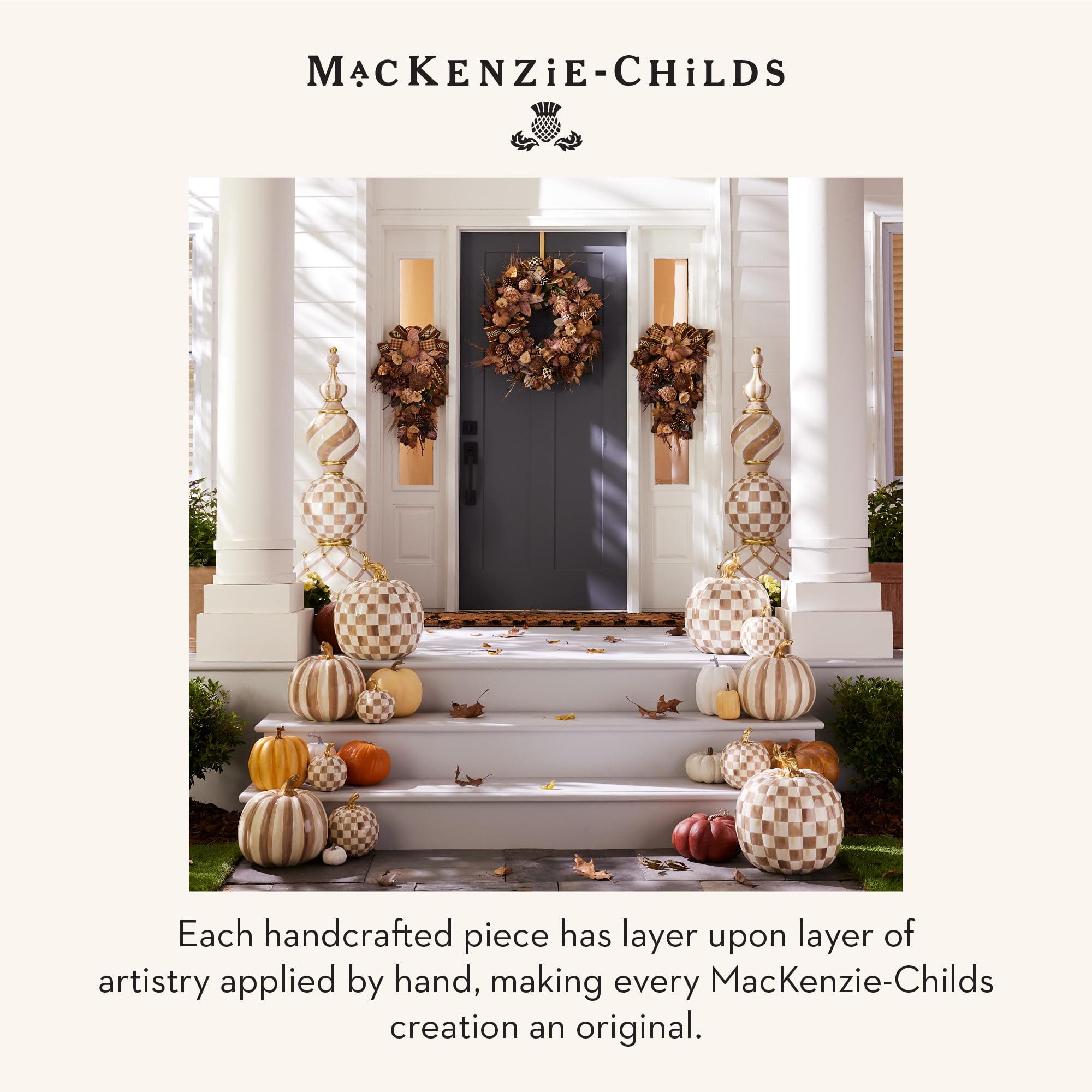 MACKENZIE-CHILDS Wreath Hanger, Door Hanger for Seasonal Decor, Brown-and-White Mocha Check