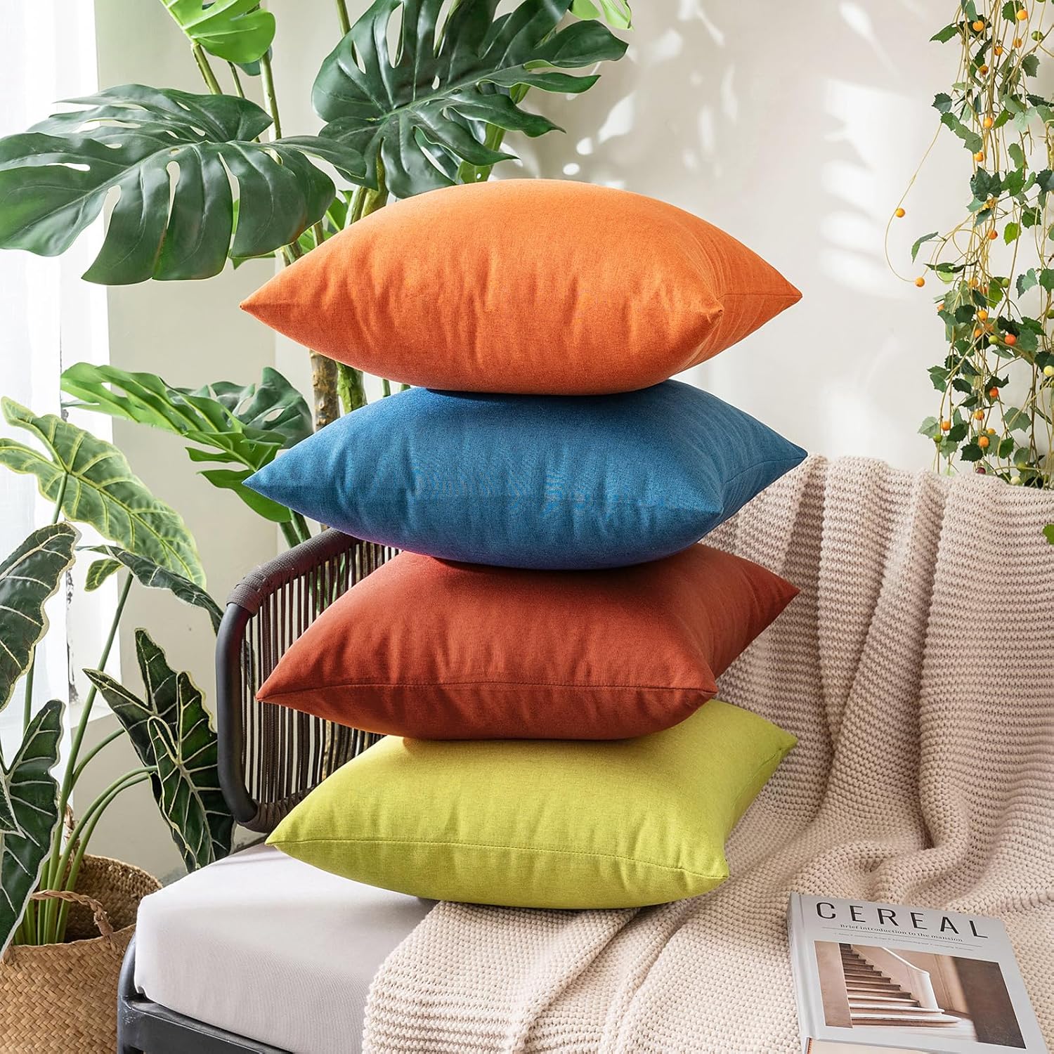 MIULEE Decorative Outdoor Throw Pillow Covers - Waterproof Faux Linen Cushion Cases | 26x26 Inch Burnt Orange (Pack of 2)