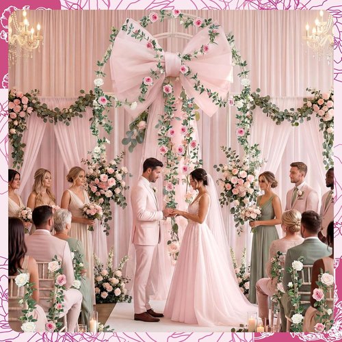 BreezeHug Giant Wedding Bow Decor - Elegant Pink Bow with Long Ribbons for Bridal Shower & Party | 32 x 20 x 67 Inches