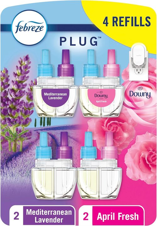 Febreze Odor-Fighting PLUG Air Freshener Refills - Downy April Fresh & Mediterranean Lavender, 4 Pack