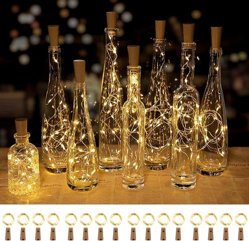 Brightown Wine Bottle Lights - 20 Pack LED Cork Lights | Waterproof Silver Wire Fairy Lights for Parties & Weddings