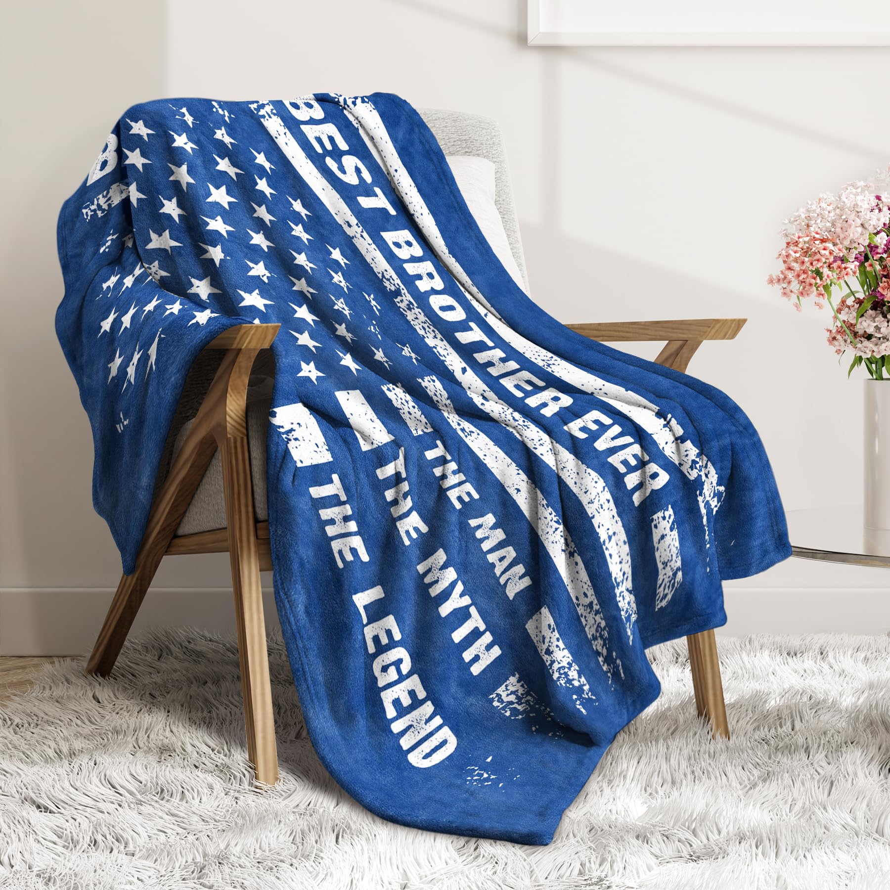musaecoin Birthday Gifts for Brother- Cool Flag Blanket with The Man The Myth The Legend- Brother Gifts from Sister Bro, Gift for Bro Adult, Soft Blanket Throw for Bed Sofa Car, 60"x50"
