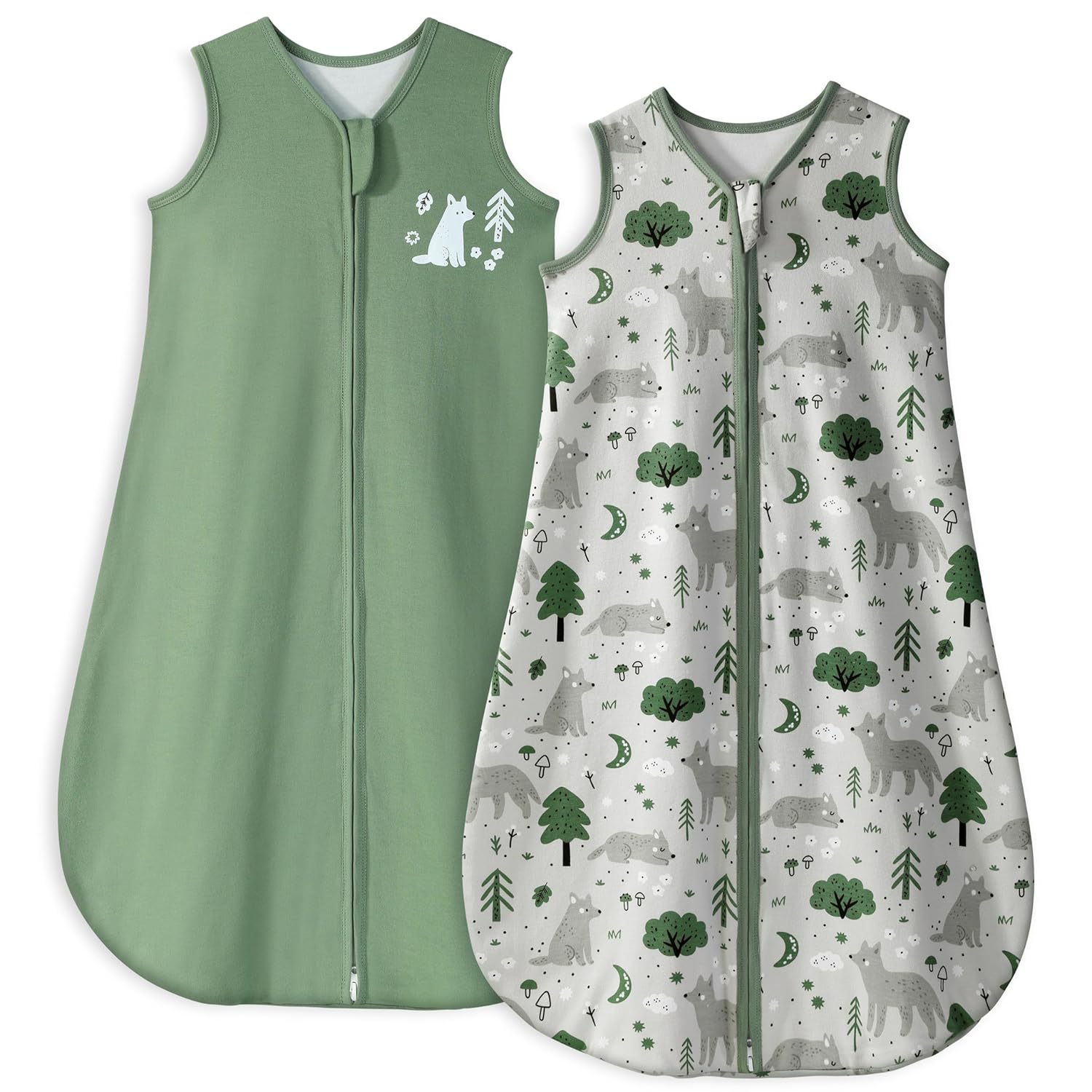 Yoofoss Baby Sleep Sack | 100% Organic Cotton 2-Pack | 6-12 Months, TOG 1.0, Lightweight & 2-Way Zipper