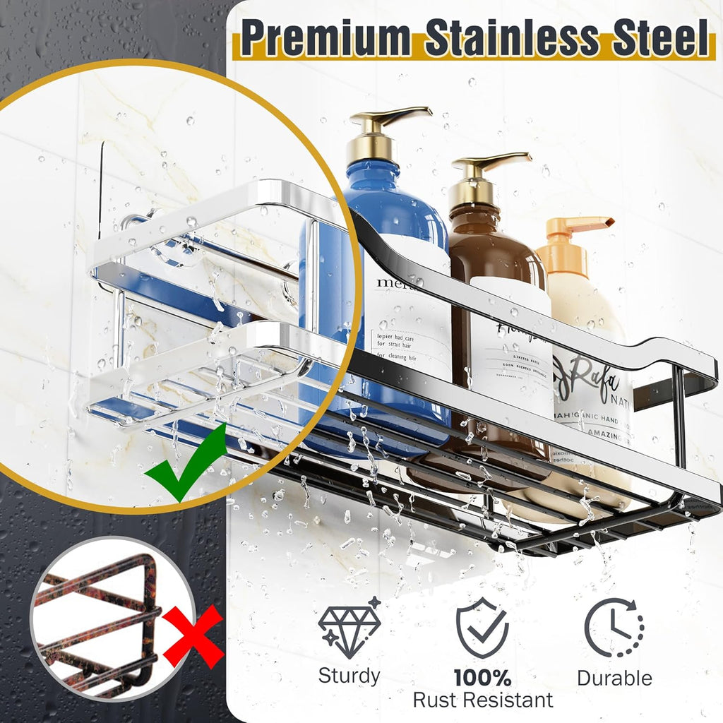 OMAIRA Shower Caddy - 5-Pack No-Drill Rustproof Organizer with Soap Holder | X-Large Black for Smooth Walls