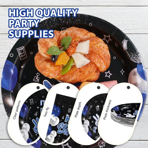 Greencian 96 Pcs 11th Birthday Decorations for Boys Blue and Black Plates and Napkins Disposable Glitter It's My 11th Birthday Party Supplies for Boys Kids Teenager 11 Years Old Party Decor，Serves 24
