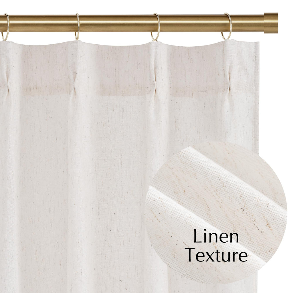 NICETOWN Pinch Pleated Linen Kitchen Curtains 24 Inches Long, 2 Panels Set Natural French Rustic Light Filtering Short Curtains for Cafe Bar Living Room Bedroom Window, 40" W x 24" L