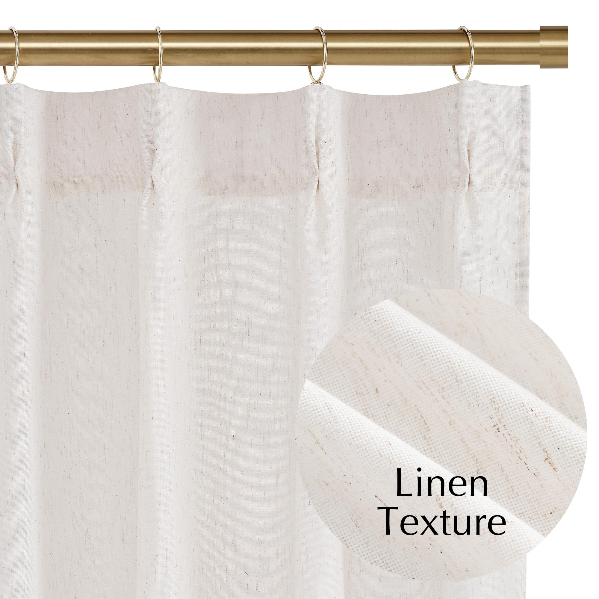 NICETOWN Pinch Pleated Linen Kitchen Curtains 24 Inches Long, 2 Panels Set Natural French Rustic Light Filtering Short Curtains for Cafe Bar Living Room Bedroom Window, 40" W x 24" L