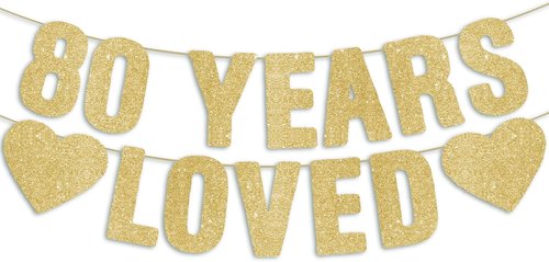 Gold Glitter 80th Birthday Banner by Pre-Strung | Happy 80th Birthday Decorations for Men & Women