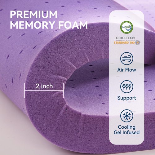 BDEUS Queen Size Dual Layer 5-Inch Memory Foam Mattress Topper - 2-Inch Gel Plus 3-Inch Down Alternative Pillow Top, Dark Gray