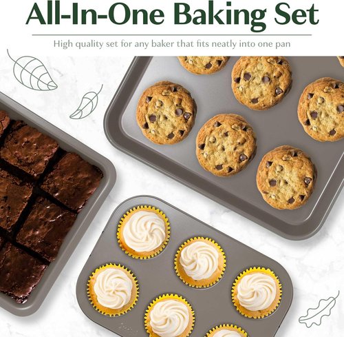 Goodful Bakeware Set - 8-Piece Nonstick Bakeware with Stackable Design | Round, Square, Muffin Pans & More