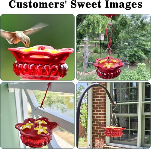 Fchstaer Glass Hummingbird Feeders Set of 2 - 3 Bee Guard Ports, 3.4oz Capacity, Perfect Outdoor Gift for Mom