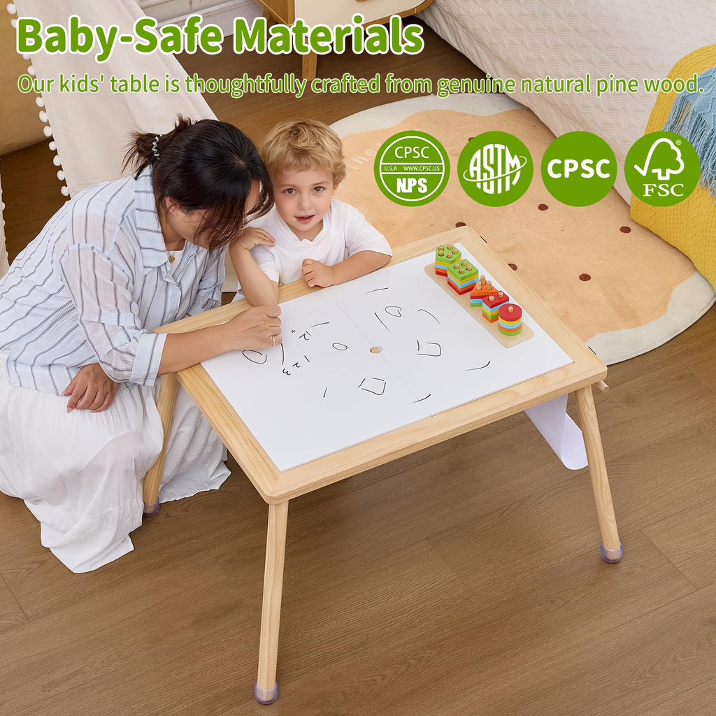 WOOD CITY Sensory Table for Toddlers Kids, Wooden Activity Table for Play Study Paper Roll Holder Indoor/Outdoor Montessori Play Sand and Water Table with Foldable Toys Storage Bins
