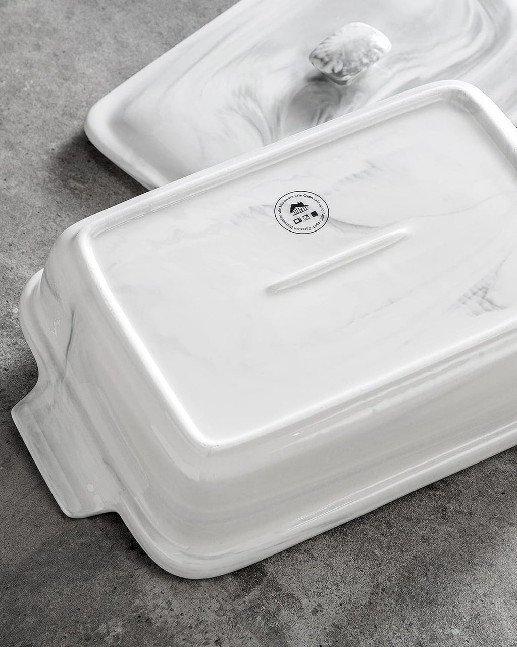 MALACASA Casserole Dish - 3.4 Quart Deep Ceramic Bakeware With Lid | Microwave & Oven Safe, Grey