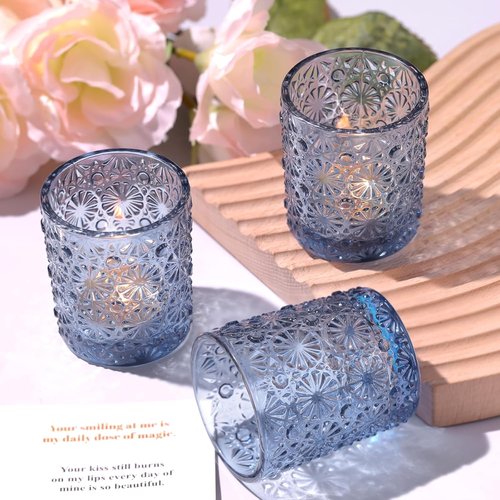 Blue Votive Candle Holders Set of 12 | Elegant Tea Light Holders for Weddings & Home Decor