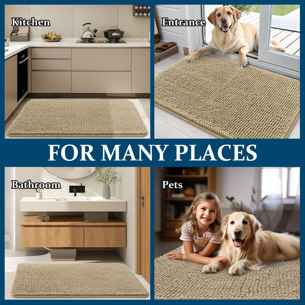 OLANLY Dog Door Mat - Absorbent Non-Slip Chenille Mat for Muddy Paws | 30x20 Inches, Beige