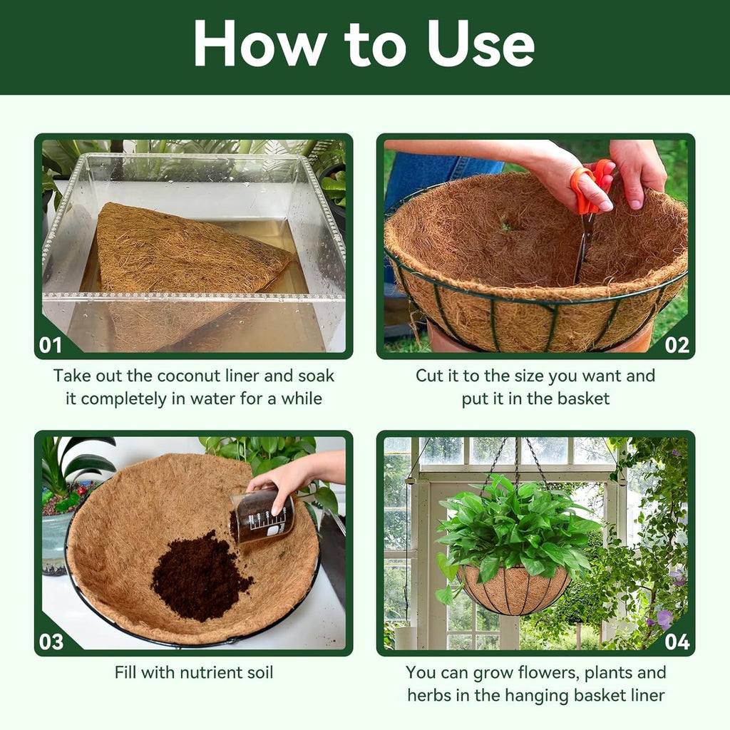 ZeeDix Coconut Liners - 10 Inch Round Planter Liners | Natural Coir Replacement for Flowers & Vegetables