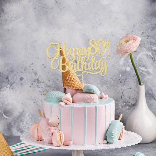 Happy 80th Birthday Cake Topper - Gold Glitter Number 80 | Elegant Decoration for Anniversary Celebrations