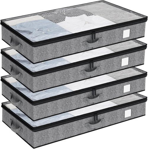 Fixwal Under Bed Storage Containers - 4 Pack Low Profile Organizer for Clothes | Sturdy Reinforced Design