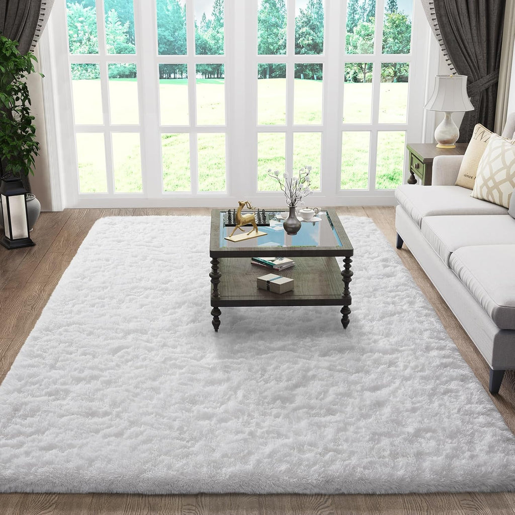 Ophanie 5x8 White Area Rug - Fluffy Plush Soft Shaggy Carpet for Living Room & Bedroom Decor