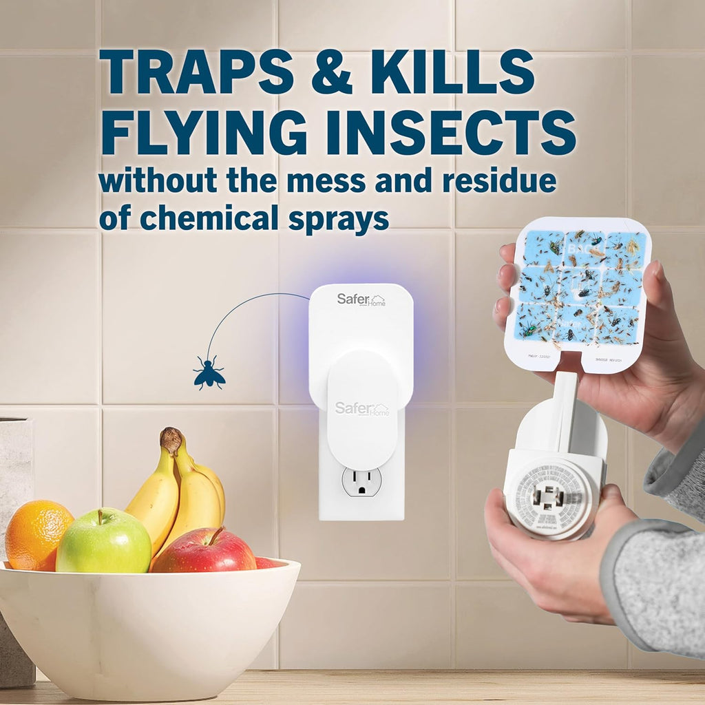 Safer Home Indoor Plug-In Fly Trap - Effective Gnat & Fruit Fly Control | Covers 400 Sq Ft - Includes 2 Glue Cards